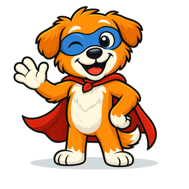 Pippo der Superhelden-Hund winkt freudig